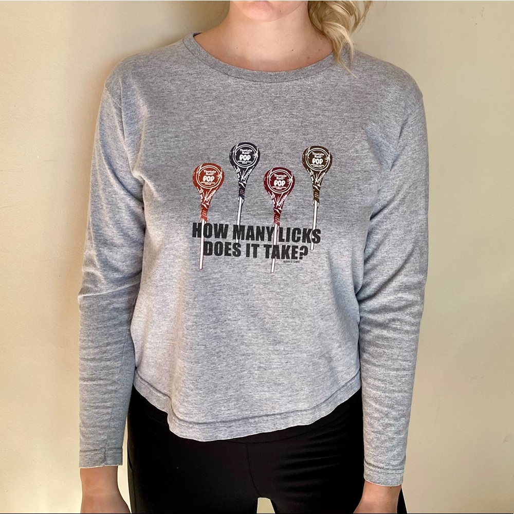 Vintage How Many Licks Tootsie Pop Long Sleeve Tee Size Small Gray